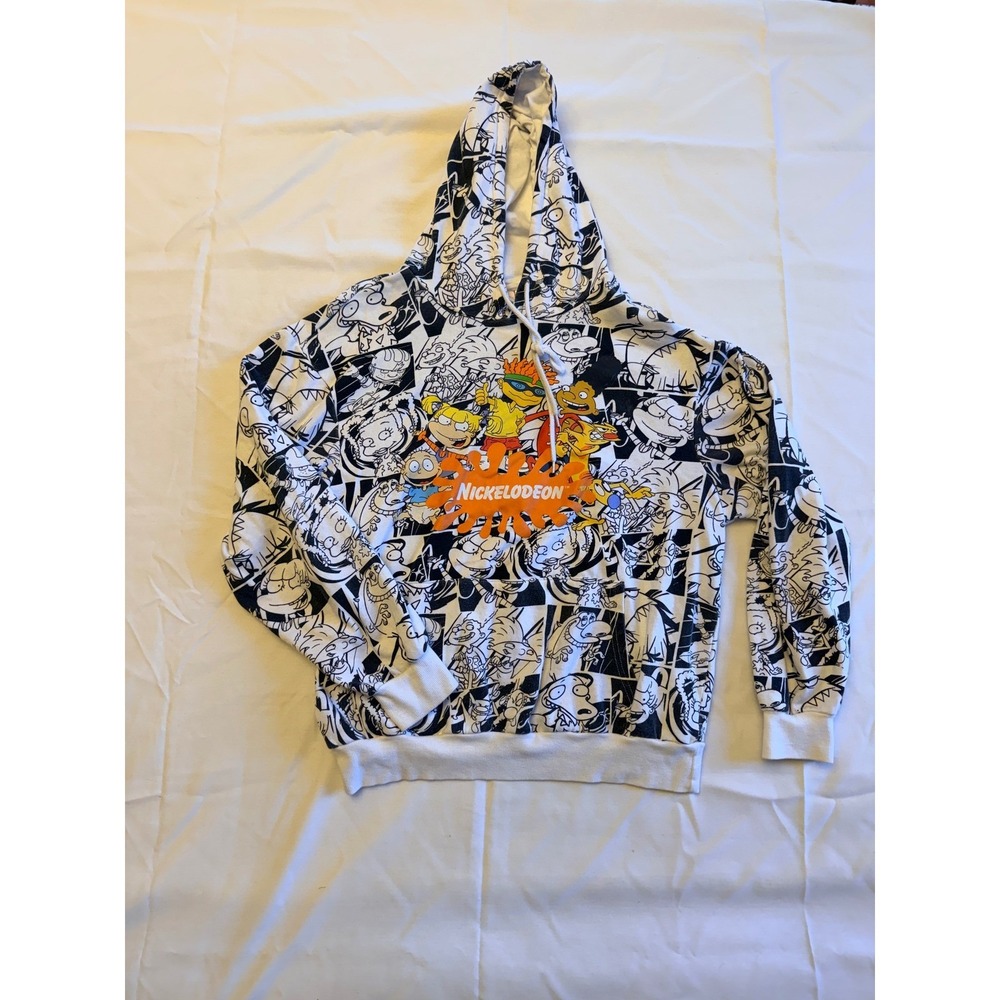 Nickelodeon 90s Cartoon Collage Hoodie Black White Rugrats Hey Arnold Large